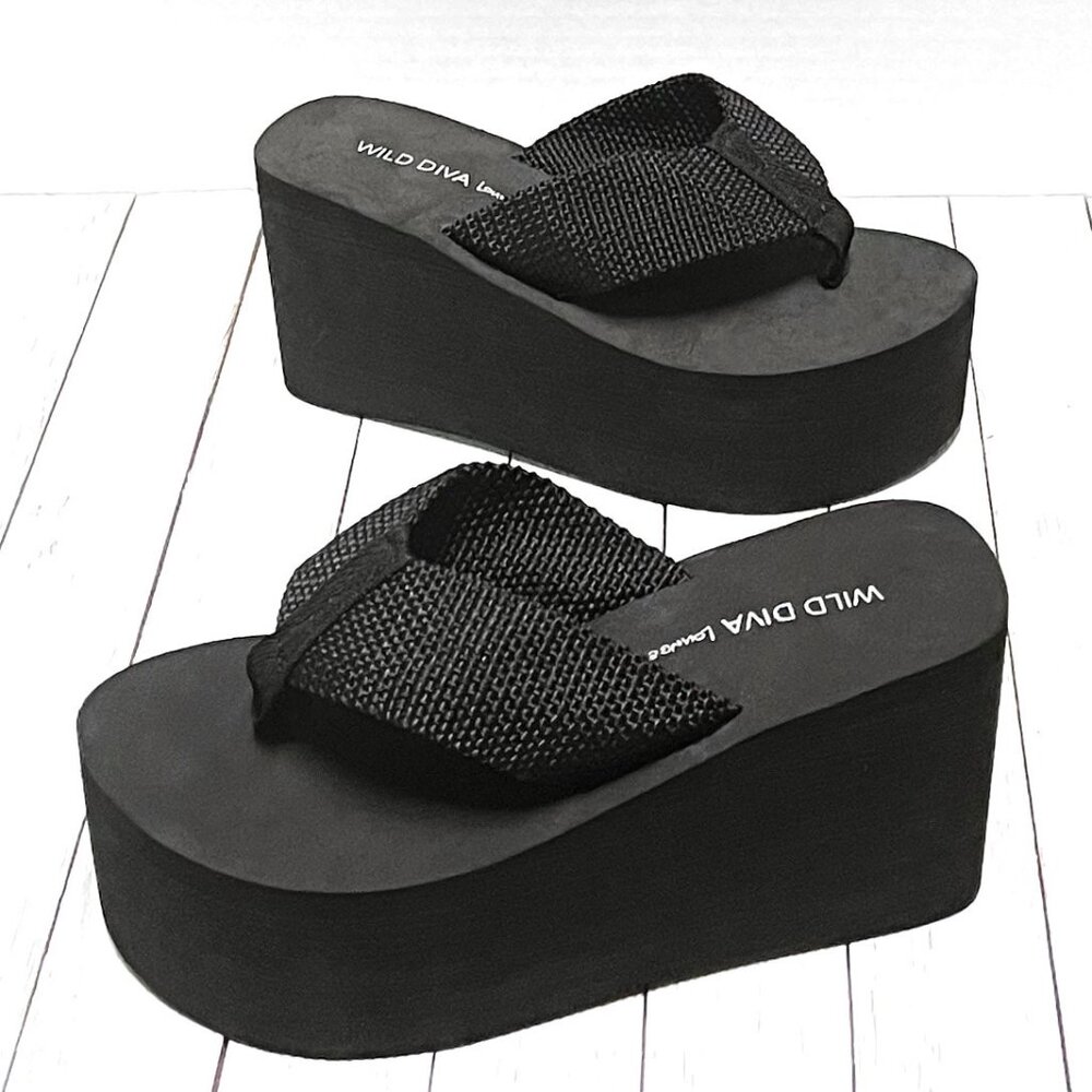 Wild Diva Black Wedge Sandals